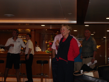 Adrian enjoying champagne during the captain's welcome