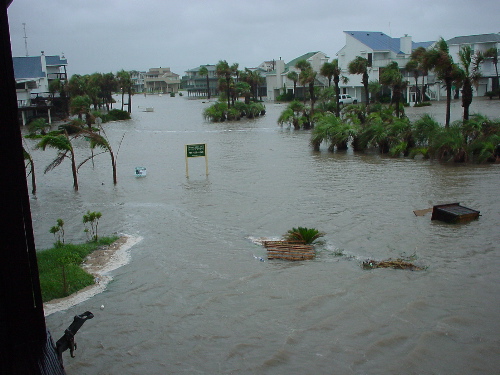 Storm surge extending up Buccaneer Boulevard